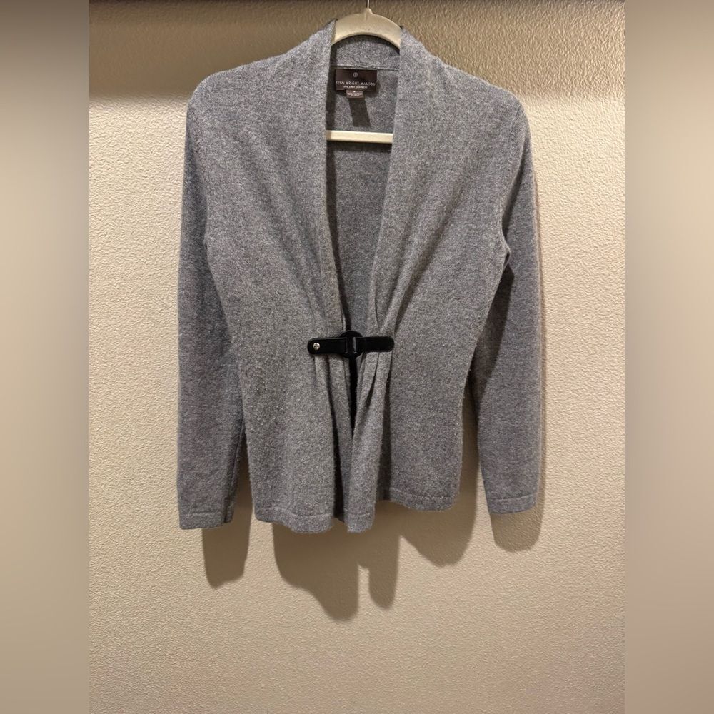 Fenn Wright Manson Gray 2-Ply 100% Cashmere Cardigan Sweater Ruched Belted Small